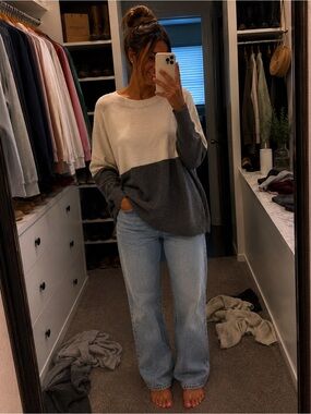 Apt. 9 Two-Tone Crewneck Sweater in Cream and Charcoal